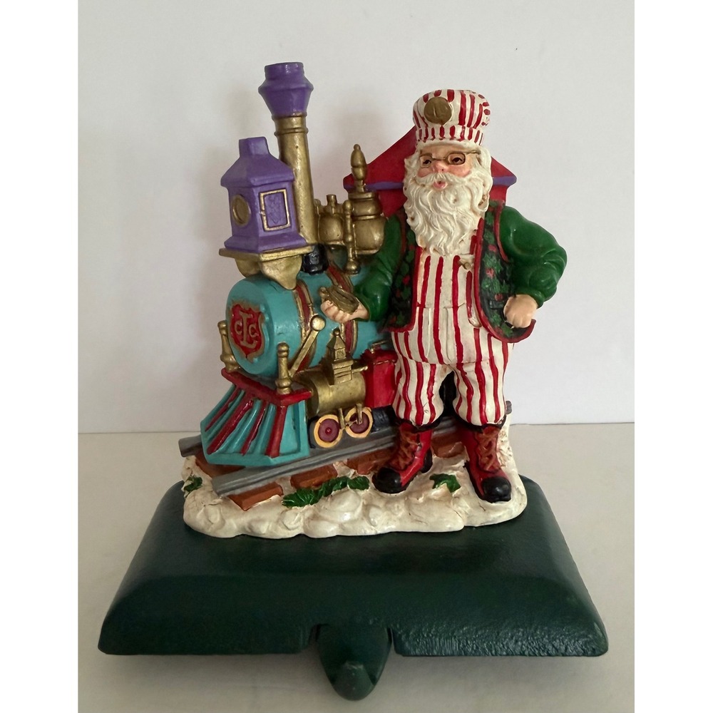 Vintage 1994 Potpourri Cast Iron Santa Train Christmas Mantle Stocking Holder